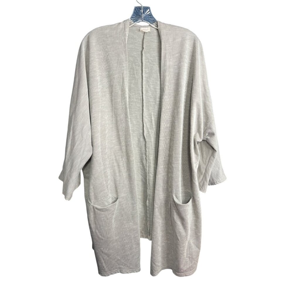 Donni Ribbed Open Front Cardigan Lightweight Pockets Neutral Gray Womens OSFA
